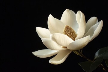 Poster - A close-up of a single white flower against a dark background