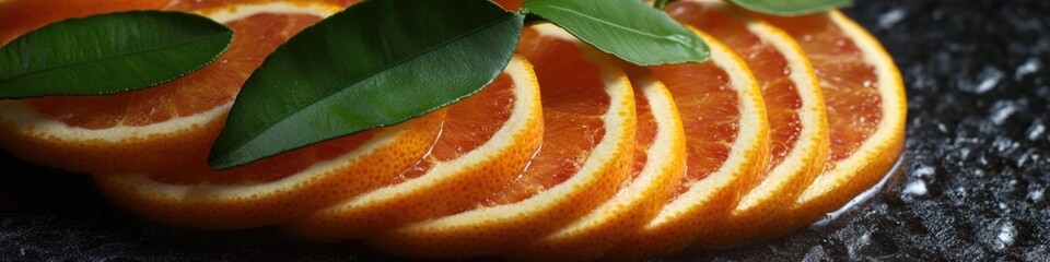 Poster - Freshly sliced orange with a leaf on top, perfect for cooking or as a garnish