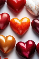 Aufkleber - A collection of differently colored hearts arranged on a white surface, great for Valentine's Day or general love theme