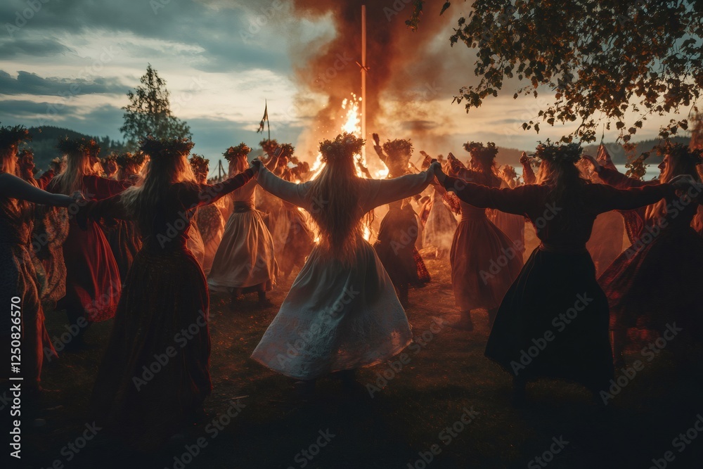 Traditional celebration with bonfire and dance rituals Stock Photo ...