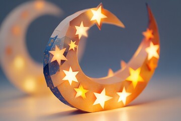 Poster - A close-up view of a paper moon with stars printed on it, often used for creative projects and DIY crafts