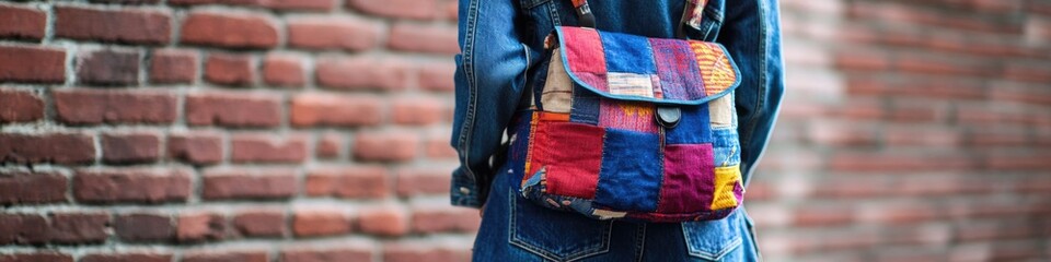 Poster - A young woman wearing a denim jacket and carrying a vibrant-colored bag, possibly on her way to a casual outing or a music festival