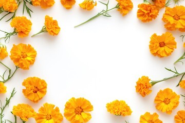 Poster - A bouquet of bright yellow flowers arranged in a circle on a white surface