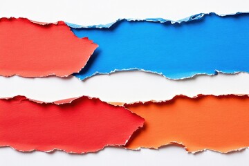 Poster - Three pieces of torn paper lie on a white surface, details unclear