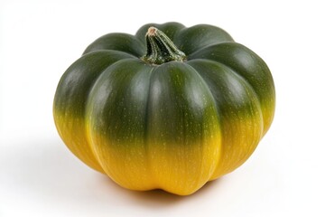 Sticker - A single pumpkin with green and yellow stripes sits on a white surface