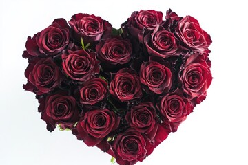 Poster - A beautiful heart shaped arrangement of red roses on a white background