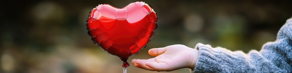 Poster - A person holding a red heart-shaped balloon, a symbol of love and affection