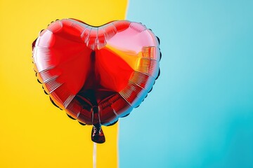 Poster - A red heart-shaped balloon floating in the air, tied to a string