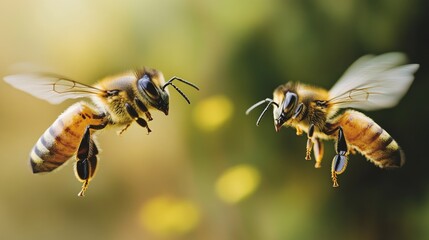 Poster - A pair of bees flying together through the air