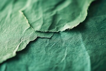 Poster - A detailed view of a fragment of green paper with texture and fibers visible
