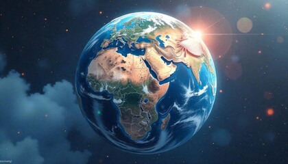 stunning 3d render of planet earth from space sunrise over asia and africa