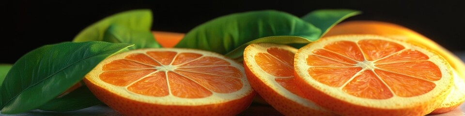 Poster - A close-up shot of an orange sliced in half, revealing its juicy pulp and segments