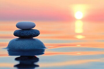 Aufkleber - Stack of rocks sitting on the edge of a body of water