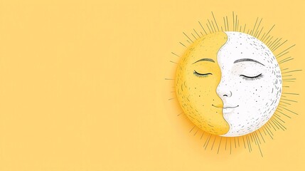 Poster - Celestial Harmony, a minimalist doodle art depicting the sun and moon in a yin-yang design, set against a clean background, symbolizing balance and tranquility.