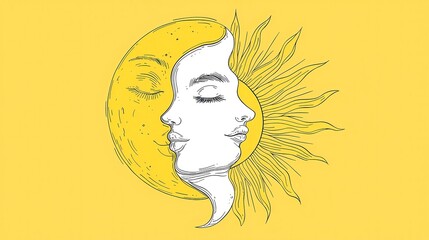 Poster - Celestial Harmony, a minimalist doodle art featuring the sun and moon in a yin-yang design, set against a clean background with ample free space for a serene ambiance