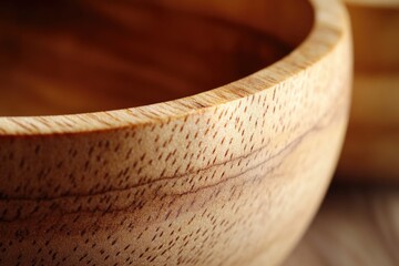 Poster - A close-up view of a wooden bowl sitting on a table, perfect for food styling or decoration