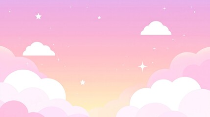 Poster - Pastel Cloud Doodle Art, whimsical clouds adorned with stars, minimalist backdrop exuding tranquility, inviting imagination and creativity in an open space.