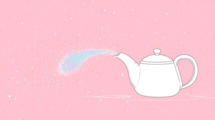 Poster - Cosmic Teapot, a whimsical doodle art featuring a giant teapot pouring a swirling galaxy, set against a minimalist backdrop with ample free space for a serene effect