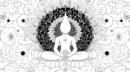 Poster - Intricate mandala featuring concealed creatures, whimsical doodle art, set against a minimalist background, emphasizing clean lines and open space for clarity and harmony.