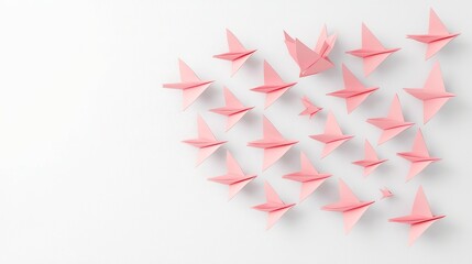 Poster - Origami Birds in Flight, delicate paper creations soaring gracefully, intricate doodle art blending with a serene minimalist backdrop, inviting imagination and tranquility