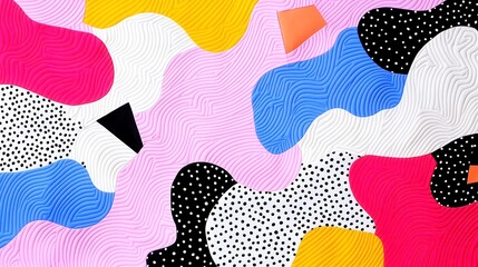 Poster - Dream Fragment Quilt, a vibrant patchwork of whimsical doodles, set against a minimalist backdrop, showcasing creativity in a serene and open environment.