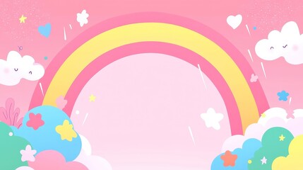 Poster - Vibrant Doodle Clouds, whimsical rainbow-hued rain clouds float in a minimalist setting, surrounded by clean lines and ample free space, inviting joy and creativity.