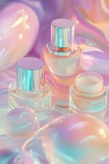 Poster - Three small cosmetic bottles on a white background