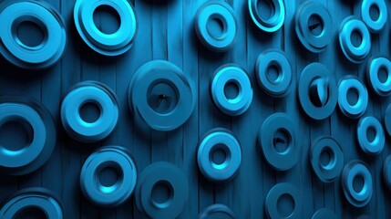 Wall Mural - abstract blue rings on wooden background: a modern 3d design