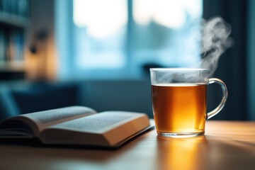Poster - A person enjoying a quiet moment with a cup of tea and a book