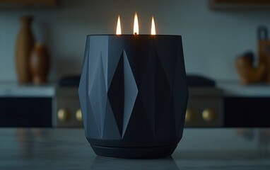 Canvas Print - Modern black candle on kitchen counter