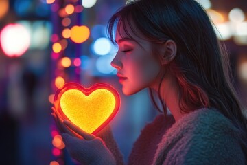 Poster - A woman holds a glowing heart in her hands