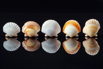 Poster - Seashells arranged on a reflective surface, creating a symmetrical and visually appealing composition