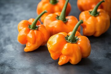 Poster - Fresh orange peppers arranged on a table