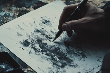 Poster - A person writes on a piece of paper with a pen