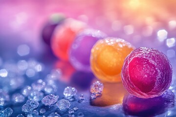 Poster - Colorful candies arranged neatly on a table, perfect for photography or editorial use