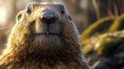 Aufkleber - A close-up photo of a groundhog gazing directly into the lens