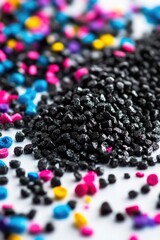 Poster - A pile of vibrant sprinkles scattered on a clean white surface, great for decorative or creative uses