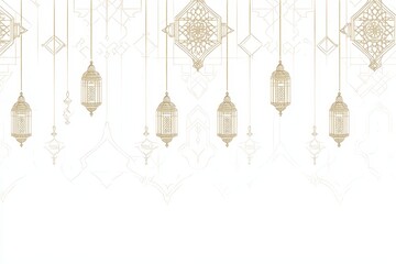 Poster - Festive Islamic lanterns hanging, geometric background, celebration design