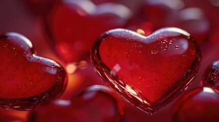 Aufkleber - A group of red hearts suspended in mid-air, perfect for romantic or festive occasions