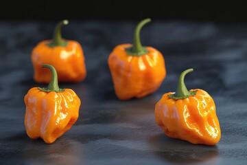 Poster - A grouping of orange bell peppers arranged on a table, suitable for food-related or decorative uses