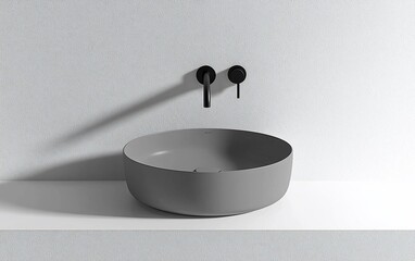 Aufkleber - Modern gray basin sink, wall-mounted faucets, minimalist bathroom