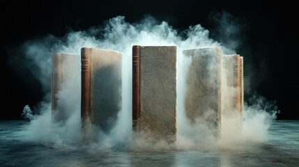 Wall Mural - A high-fidelity 3D model depicting books dissolving into mist, ideal for creative and commercial projects.