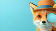 © lena - A clever fox dons a stylish hat, peering through a magnifying glass in a vibrant setting