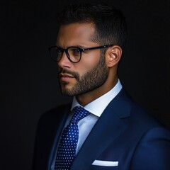 Poster - A man dressed in a suit and tie looking away, possibly contemplating or lost in thought