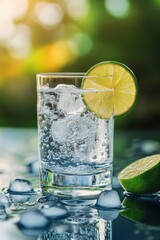 Poster - A refreshing glass of water with a slice of lime, perfect for hot summer days or as a healthy drink option