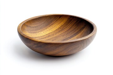 Poster - A simple wooden bowl placed on a clean white surface, perfect for food styling or still life photography