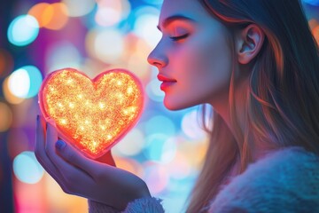 Poster - A woman holds a radiant heart in her hands, symbolizing love and positivity