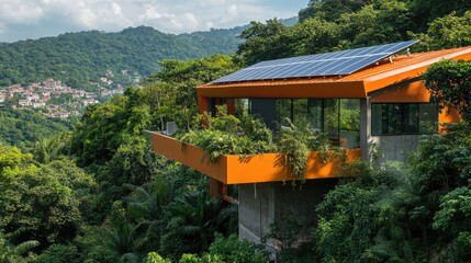 Wall Mural - A house with a solar panel installed on its rooftop