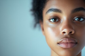 Poster - Close-up portrait of a woman with her eyes closed, focus on facial expression