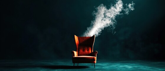Poster - Mysterious smoke emanating from vintage armchair dark studio surreal artistic environment close-up view